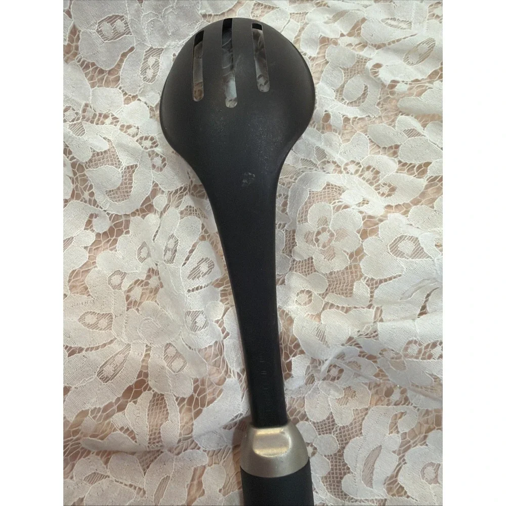 T-fal Plastic Slotted Serving Spoon w/ Rubber‎ Feeling Handle Black and Silver